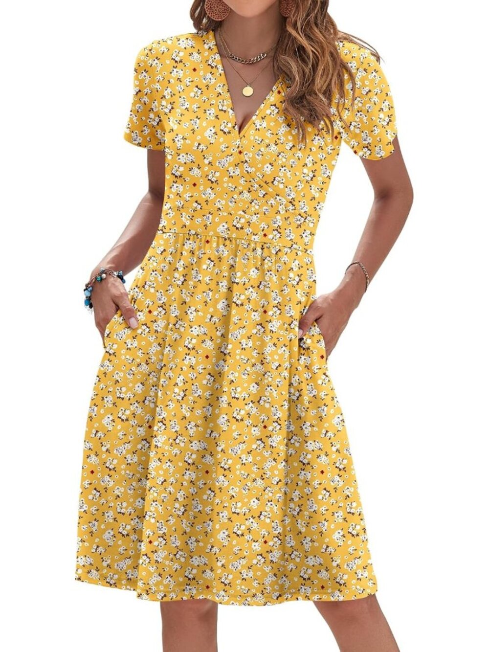 Summer Short Sleeve V Neck Faux Wrap Dress for Women - Perfect Casual & Party